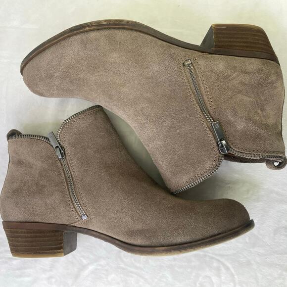 Lucky Brand Bartalino Tan Leather Suede Dual Zip 1.5" Block Heel Bootie S 12/42 - Picture 4 of 11